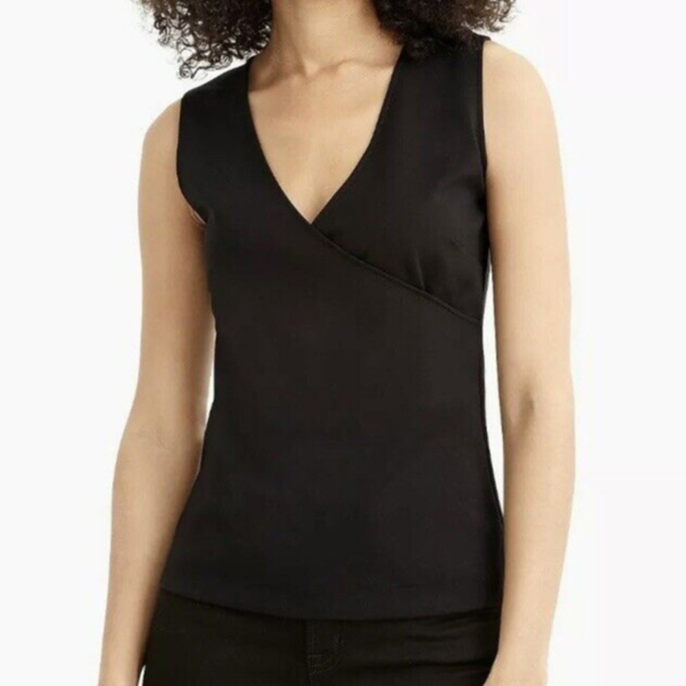 J. Crew 365 | Black V-Neck Faux Wrap Sleeveless Ponte-Knit Top with Stretch